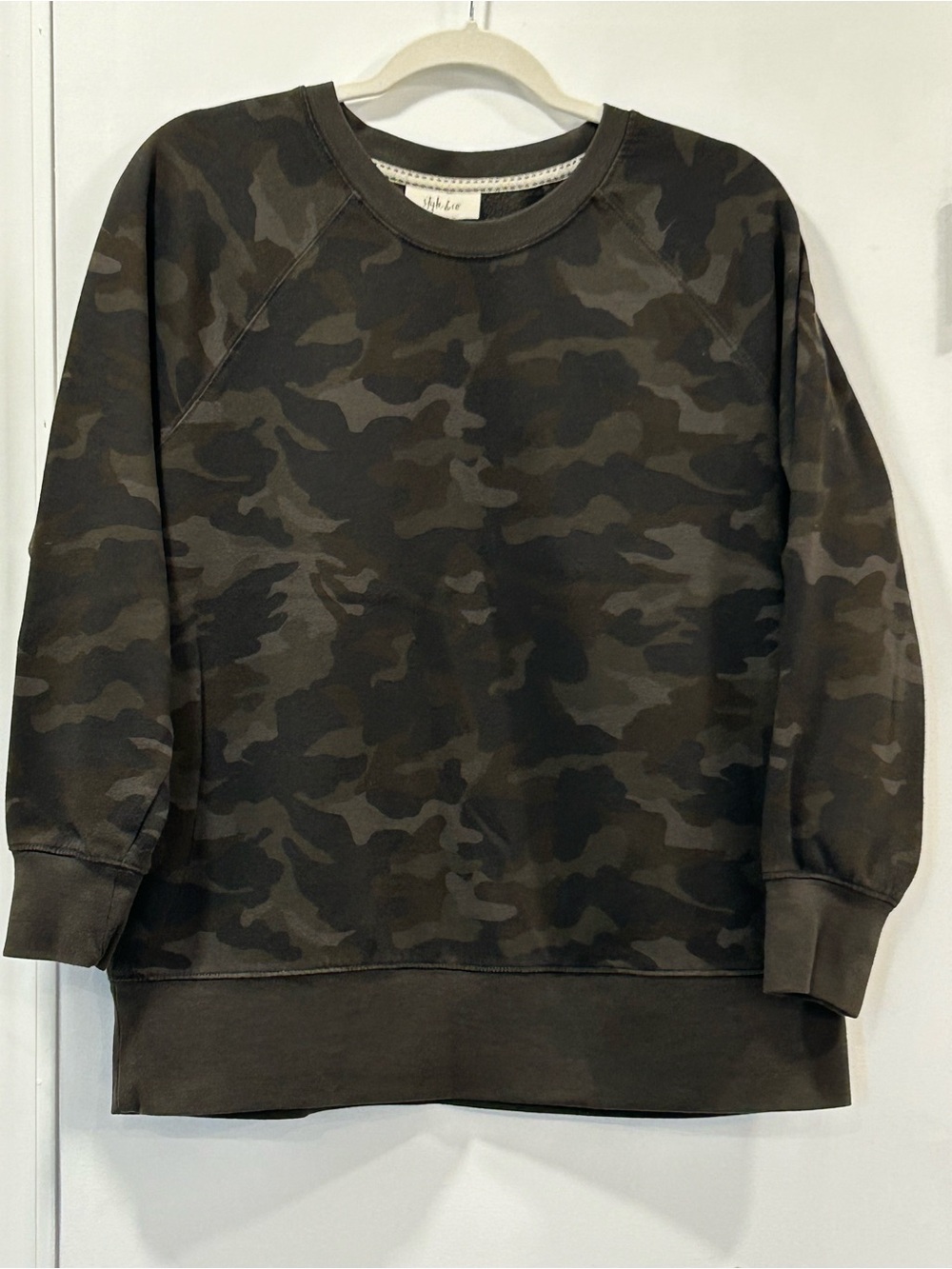 Style & Co. Men's Camo Crewneck Sweatshirt in Olive & Dark Brown